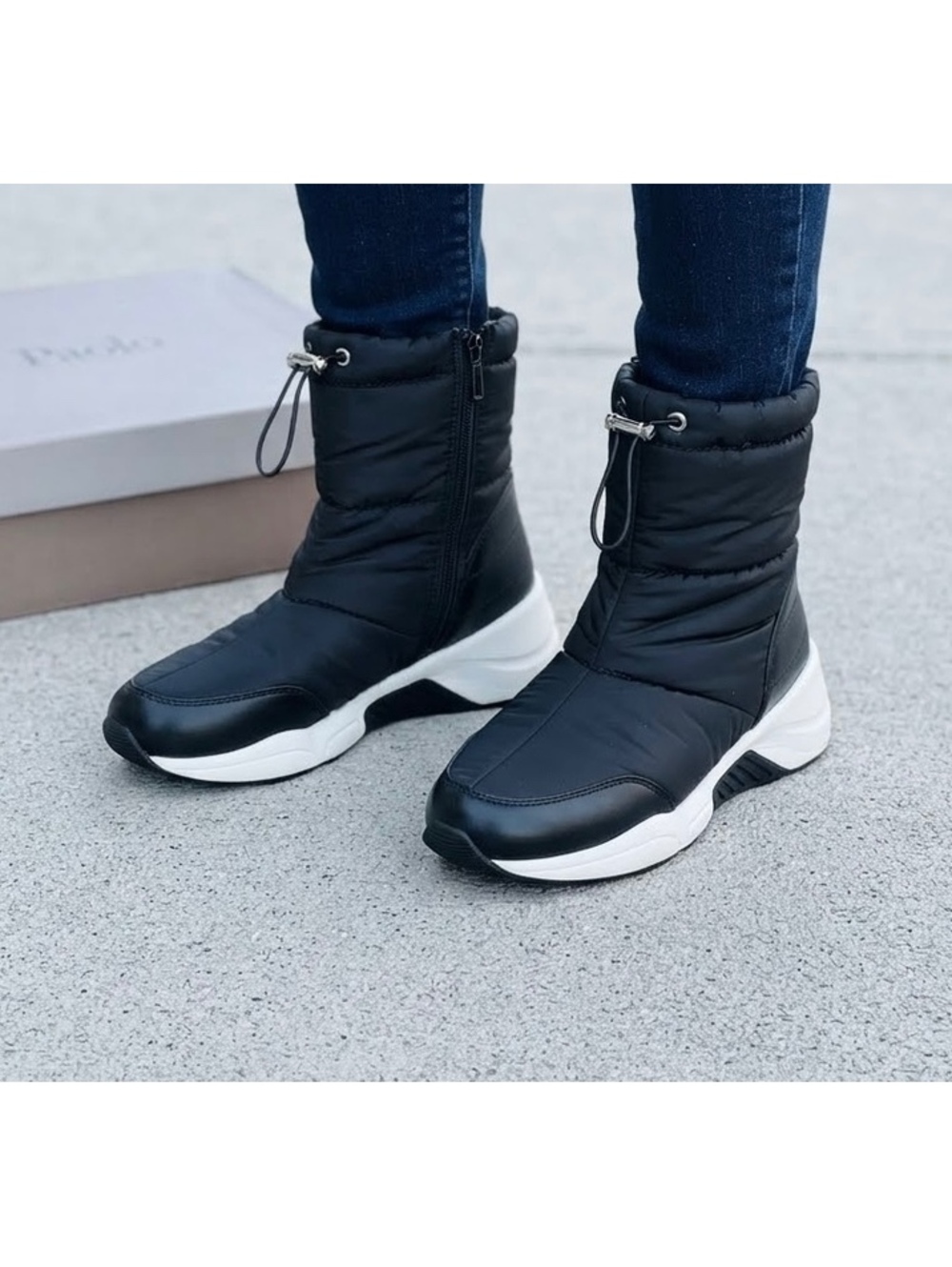 Paolo Black Puffer Winter Boots with White Sole